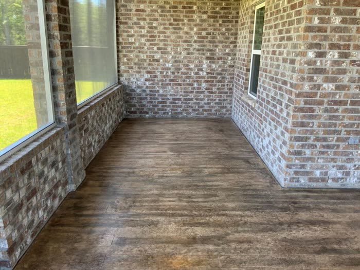 Wood overlay concrete finished by Decorative Concrete Designs